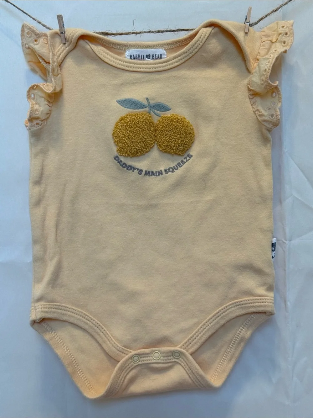 Rabbit + Bear Baby Bodysuit Trio in Yellow and White Lemon Prints